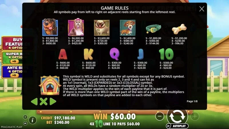 The Big Dog House - paytable at katangian